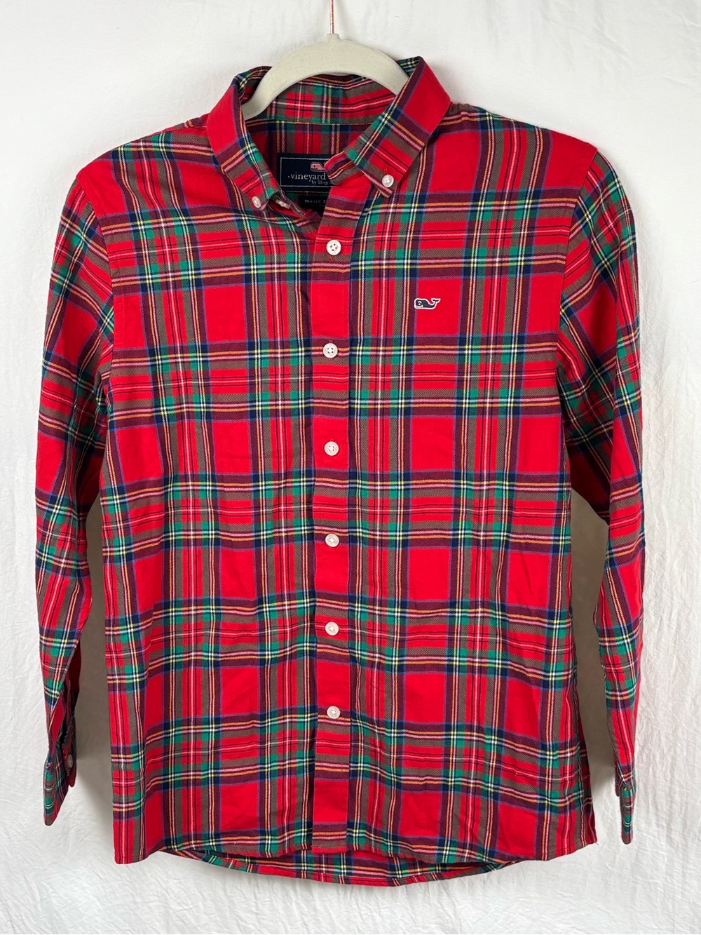 NWT Vineyard Vines boys M 12-14 Red Green Plaid Button-Down Shirt